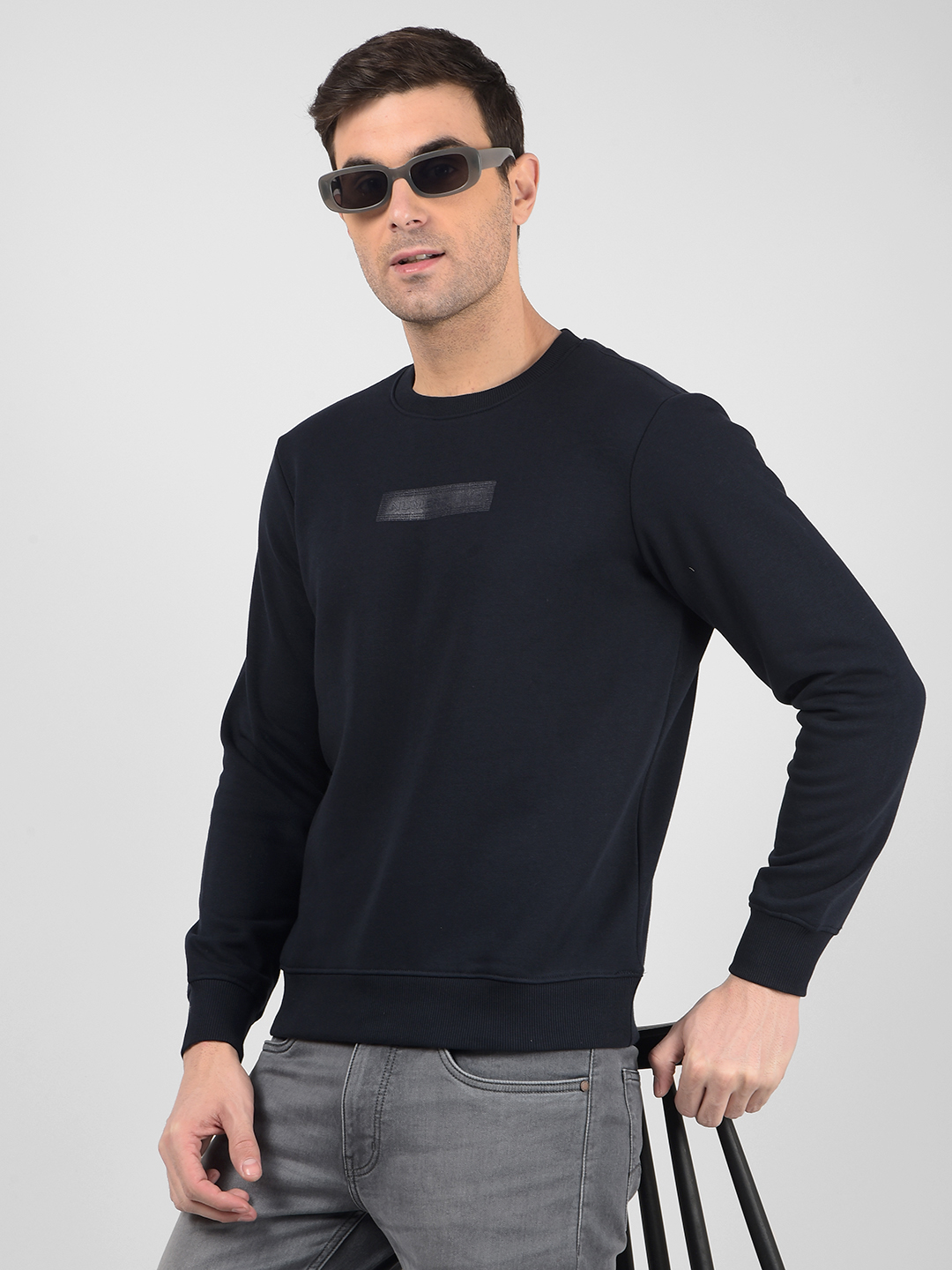 Numero Uno Men Solid Navy Sweat Shirt